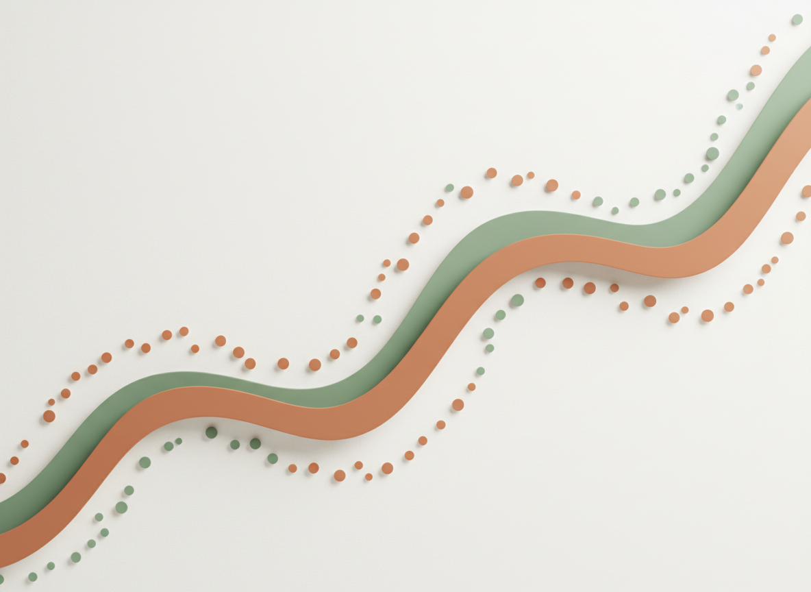 Abstract data visualization with soft flowing curves and scatter points forming an upward trend